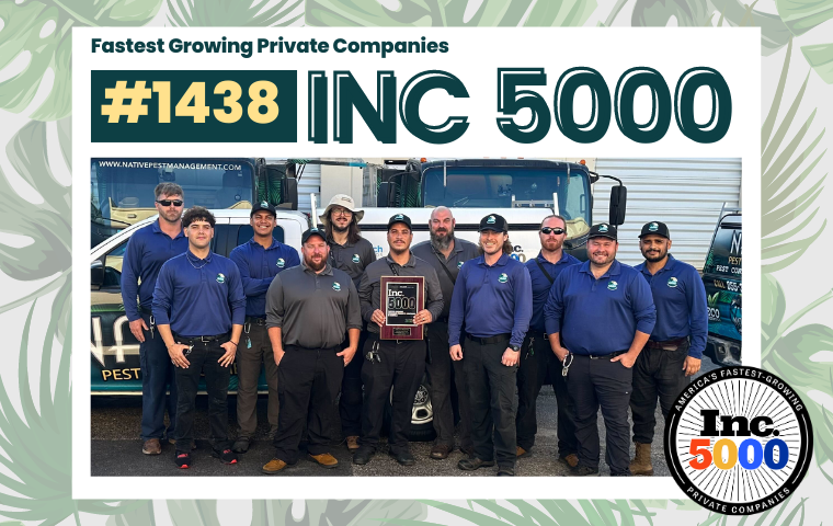 NativePestMgmt's tweet photo. We're proud to announce that we've made the Inc 5000 list for the third time in a row at #1438 - our best rank yet! We're thrilled to achieve this honor and can't wait to break the record again next year🏆
.
.
.
#NativePestManagement #Inc5000 #FastestGrowingPrivateCompanies https://t.co/b0mWZx31fg