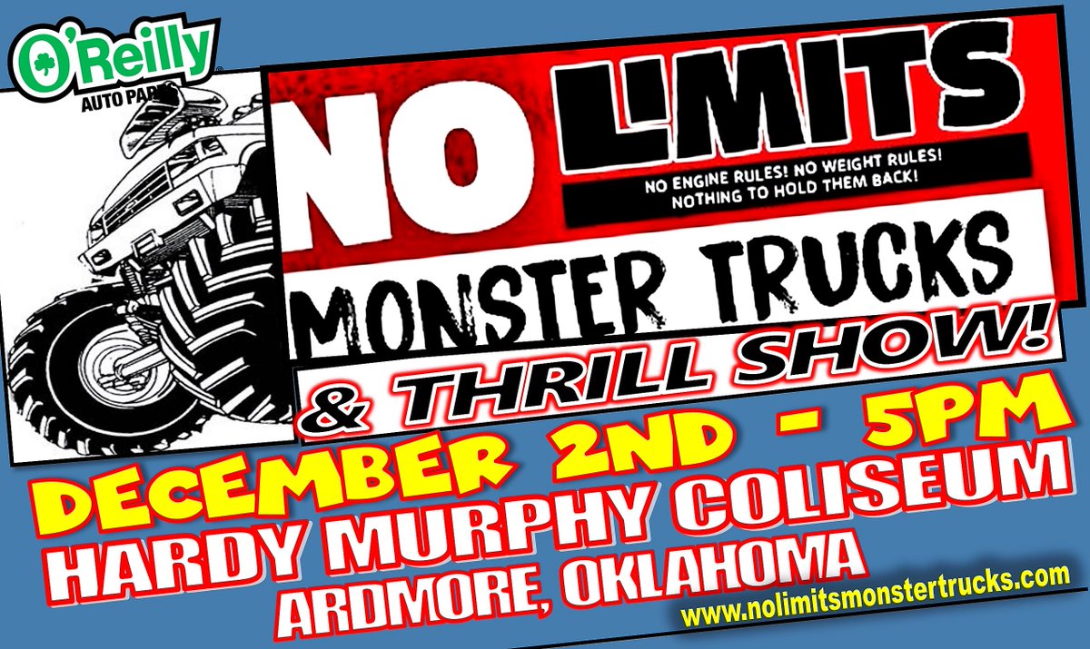 CFPMONSTERS's tweet photo. December 2nd 5pm>We celebrate our 37th year in Ardmore, Oklahoma inside the Hardy Murphy Coliseum for one incredible Monster Trucks &amp; Thrill Show.  Tickets will be available soon! https://t.co/rEPHv08tsa #monstertrucks #thrillshow #AffordableTickets https://t.co/g5Y7OAKAka