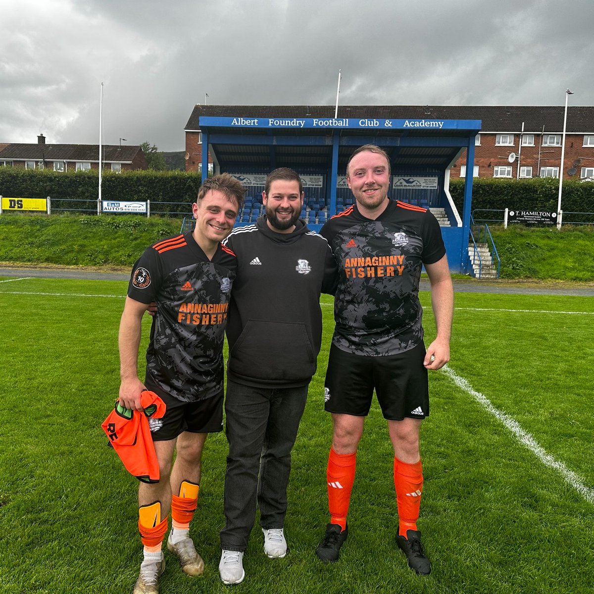 Newmills_FC's tweet photo. 🧡⚽ The Founders ⚽🖤
Newmills FC won their first ever Irish cup game on Sat and three founders where there. Pictured is R.Elliot, N.Mcfarland &amp; G.McFarland. As Nathan would say "Just do better, be better" and that is what these lads have continually done. 
🟠⚫ #uppamills ⚫🟠 https://t.co/sVwsYKvFiW