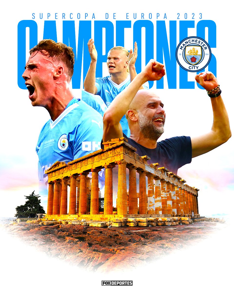 FOXDeportes's tweet photo. ¡MANCHESTER CITY SUPERCAMPEÓN! 🥳🏆 

El equipo de Pep Guardiola venció al Sevilla en penales y conquistó la Supercopa de Europa. https://t.co/gIW6A8zf89