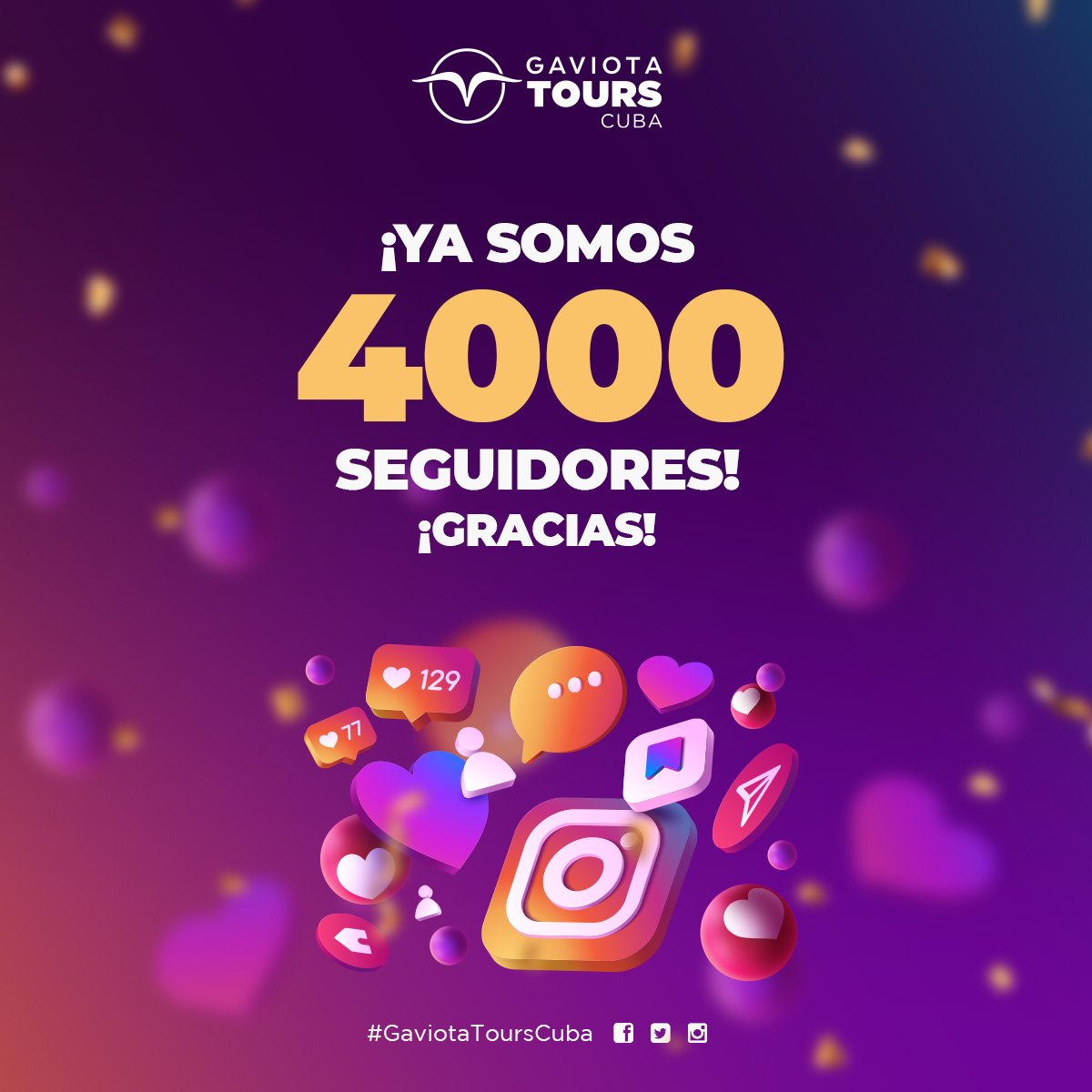 ¡Noticias emocionantes! Queremos agradecer a todos nuestros seguidores por su apoyo y dedicación, ¡porque hemos alcanzado la increíble cifra de 4000 seguidores en Instagram! 🎉🎉🎉 #cubaunica #gaviotaturismo #GaviotaToursCuba