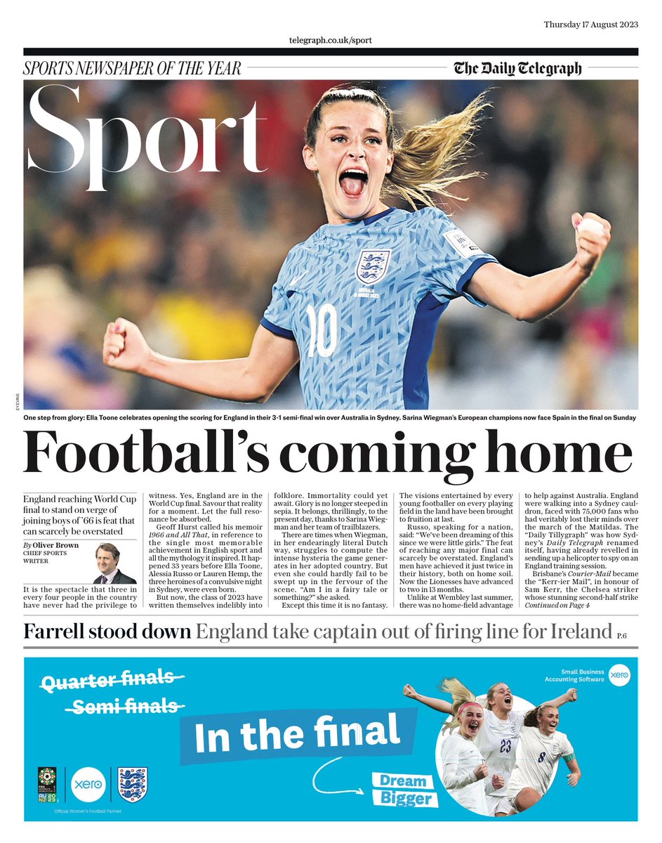 hendopolis's tweet photo. TELEGRAPH SPORT: Football’s coming home #TomorrowsPapersToday https://t.co/270P2csxQv