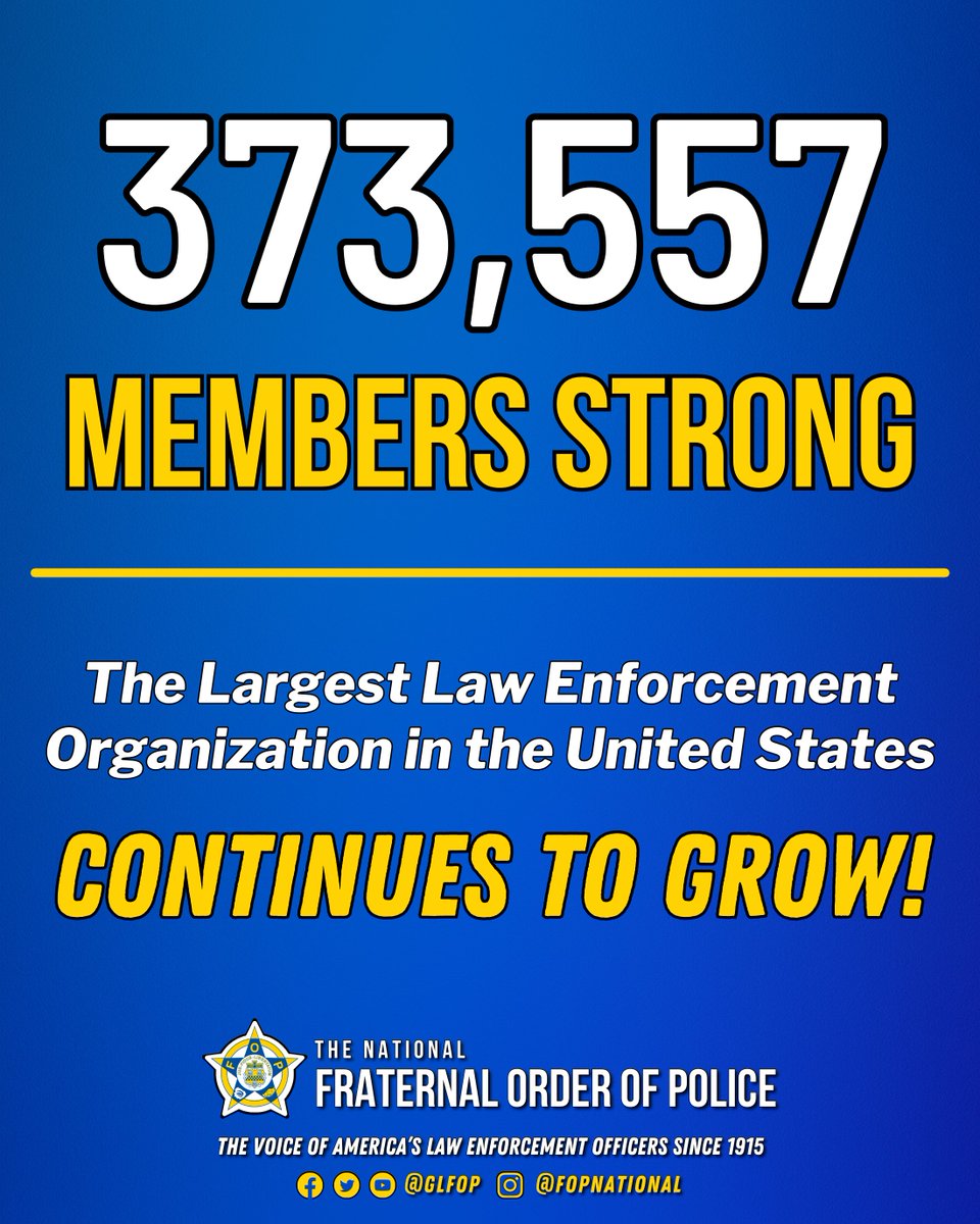 🚨 BREAKING: The largest and oldest law enforcement organization in the United States just got bigger!

The Fraternal Order of Police is 373,557 members strong! #FOPstrong 💪