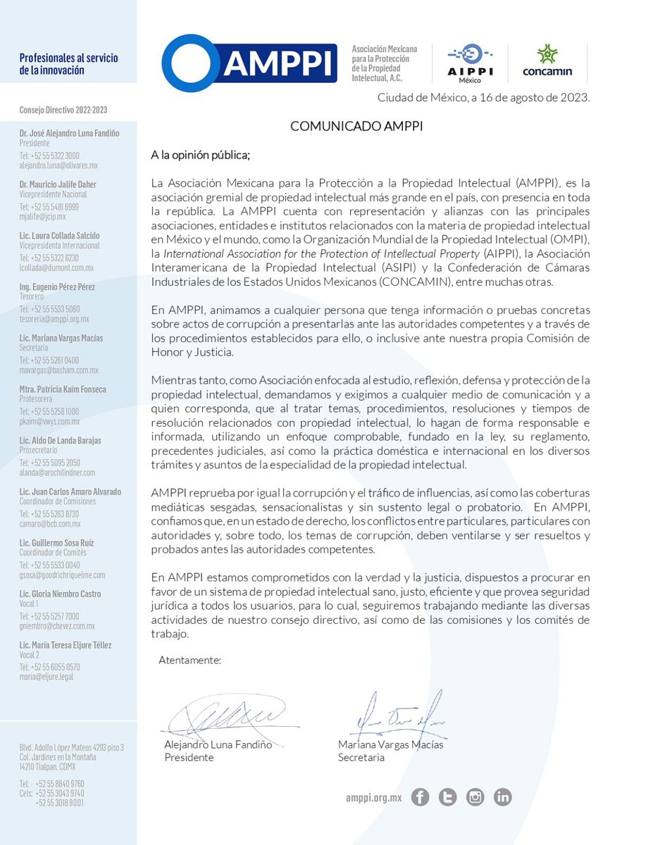 Comunicado AMPPI a la opinión pública