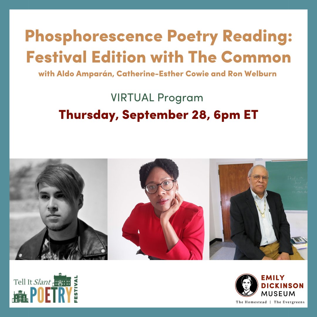 I'm excited to be part of the 2023 Tell It Slant Poetry Festival presented by the @DickinsonMuseum! I’ll be participating in the Phosphorescence Poetry Reading Series with @commonmag on Wednesday, Sept. 28, 6pm ET. Make sure to register in advance!

bit.ly/PhosSept2023