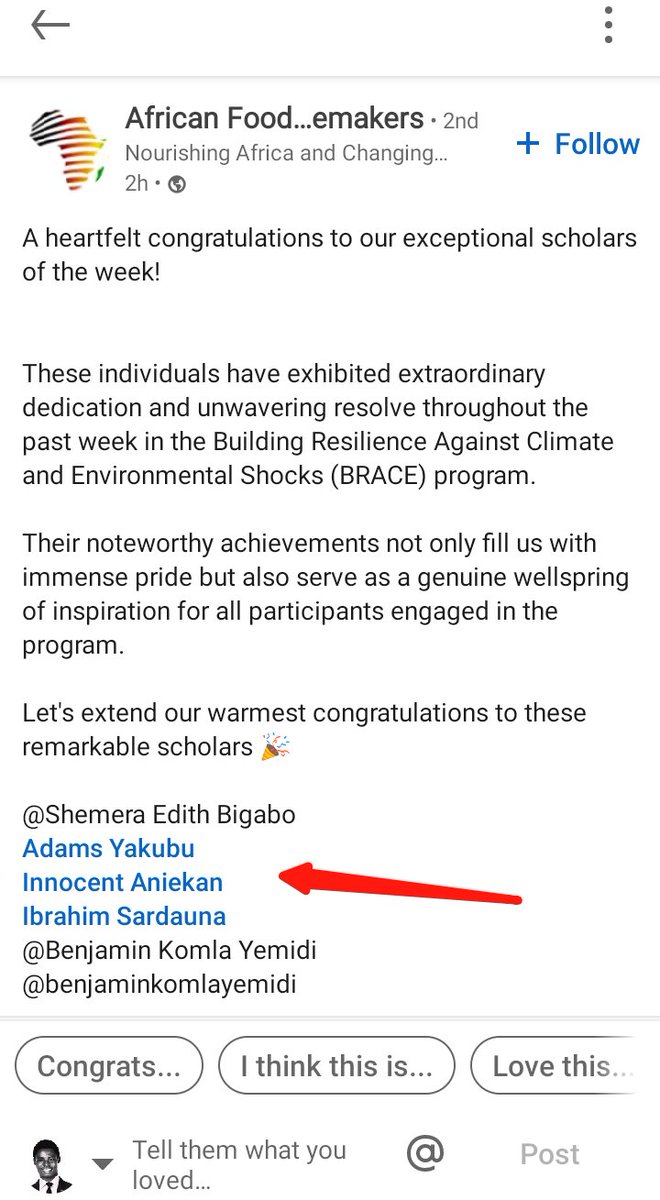 Innocent_Anieka's tweet photo. Congratulations To My Fellow Scholars.

It was really a Tough Week.

Bravoooooo!

#BRACE @ac_changers https://t.co/ng915PaikD