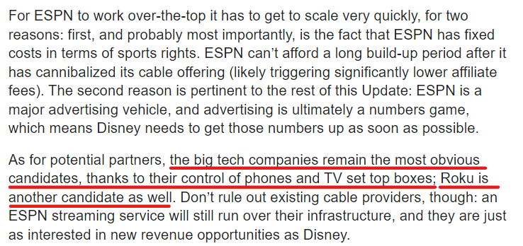 TidalCap's tweet image. @stratechery alludes to this point when he refers to big tech and Roku as potential partners.