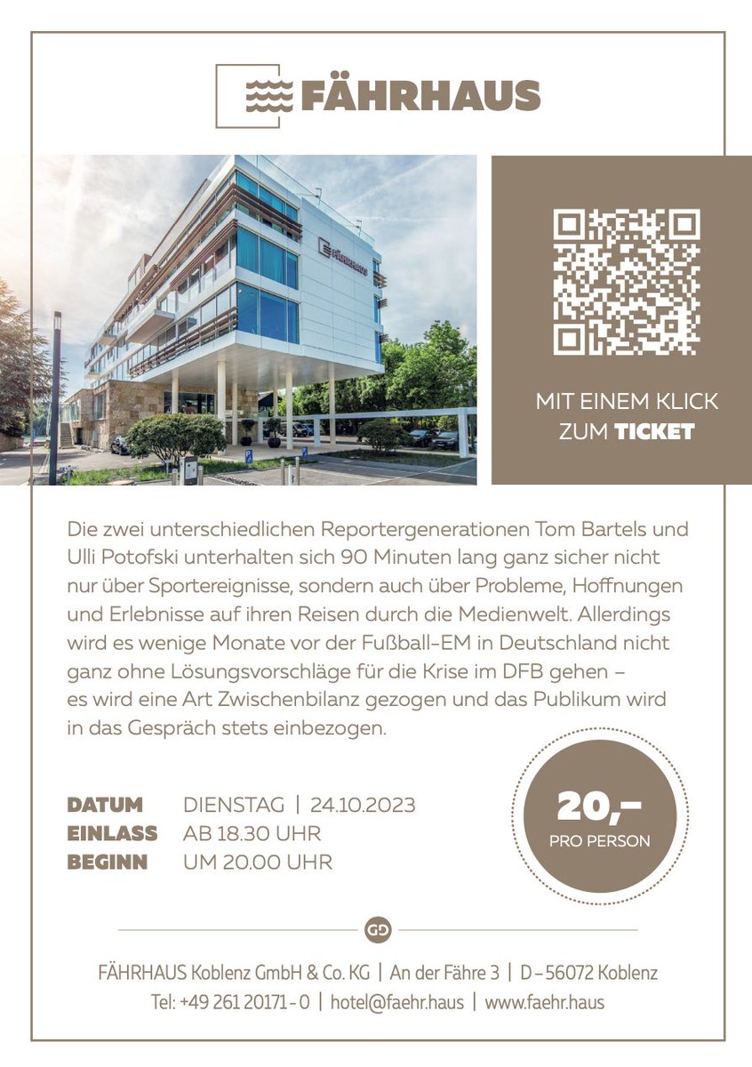 FHRHAUS2's tweet photo. #Fußballeuropameisterschaft 2024 in Deutschland ist Sportreporter Nr.1 #TomBartels am 24.10.2023 zu Gast im FÄHRHAUS-Talk. Im Gespräch mit Ulli Potofski stellt sich die Frage aller Fragen: Haben „wir“ eine Chance auf den  Titel? 
@eike_ @kicker_BL @SPORTBILD @Fussball_Bild @dfb https://t.co/fP0B60GED6