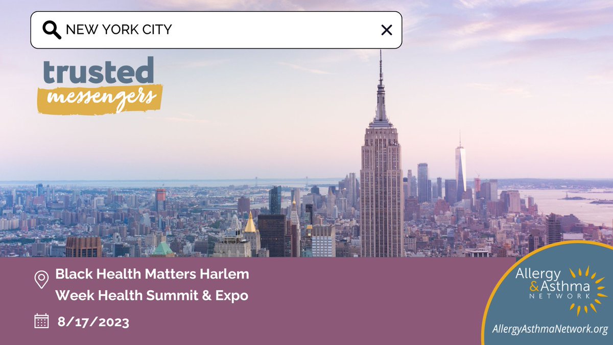 Our Trusted Messengers Community Outreach Program is a community partner for the Black Health Matters Harlem Week Health Summit &amp; Expo tomorrow in NYC. Stop by for #asthma screenings and free asthma, allergy and eczema educational resources. 🫱🏻‍🫲🏿📷 bit.ly/47yLwhJ