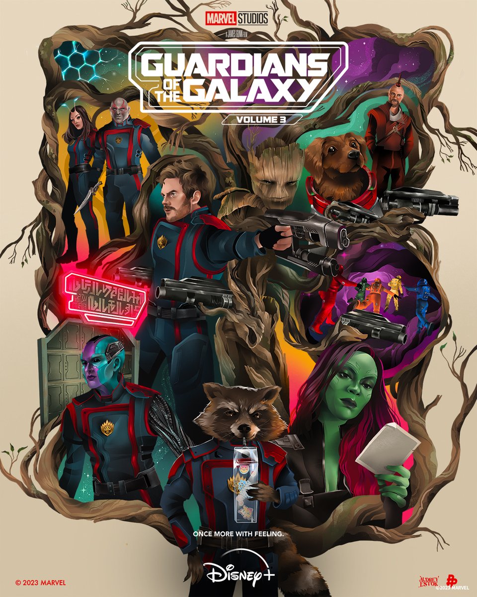 DisneyPlus's tweet photo. Check out these posters inspired Marvel Studios’ Guardians of the Galaxy Vol. 3, now streaming on #DisneyPlus. 💫 #GoTGVol3

🎨: @AudreyEstok, @giateee (3/3) https://t.co/5us0HRB5yK