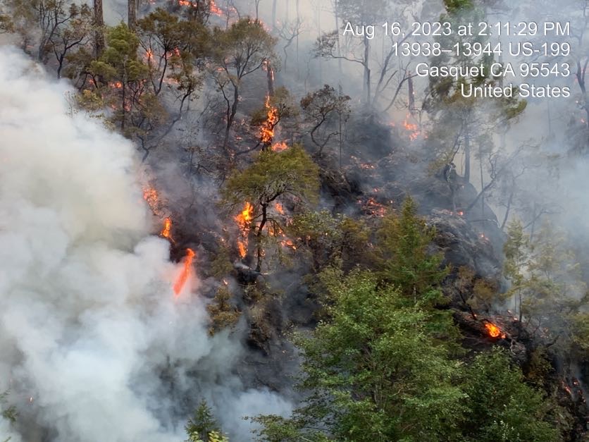 CaltransDist1's tweet photo. ROAD CLOSURE: U.S. 199 is FULLY CLOSED in Del Norte County from Pioneer Road to Oregon Mountain Road (PM 16 to 31) due to fire. Photos of the area taken by our Maintenance crews.
Please check https://t.co/faudYOtp7p or the QuickMap app for the latest road conditions. https://t.co/5WULEDQJtI