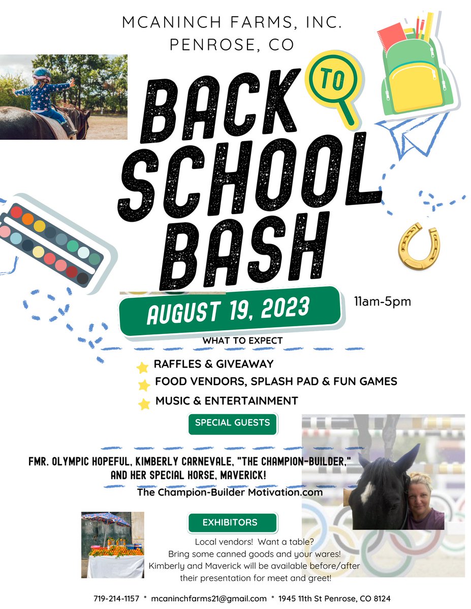 ChampBuilder's tweet photo. Bring the family! Entry is canned goods! A great event for a great cause! Music, food, bouncy-houses and more!  
#Colorado #motivational #funevents #therapyhorse #Penrose,CO #horsedemo https://t.co/gssRj1Rzik