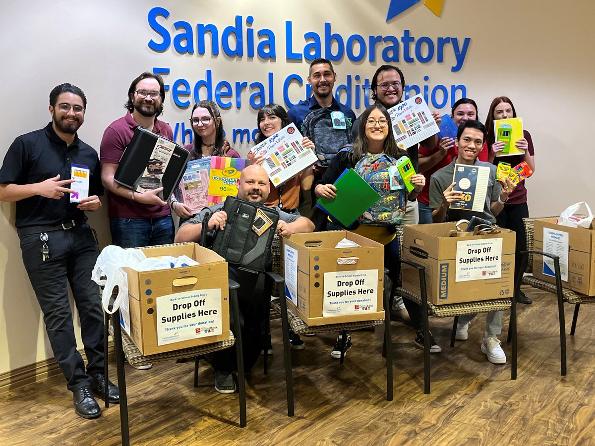 Thank you to everyone who donated during our annual School Supply Drive benefiting students and teachers across New Mexico and in Livermore, California.

We are grateful for everyone who donated!

#SLFCU #SandiaLabFederalCreditUnion #SchoolSupplyDrive