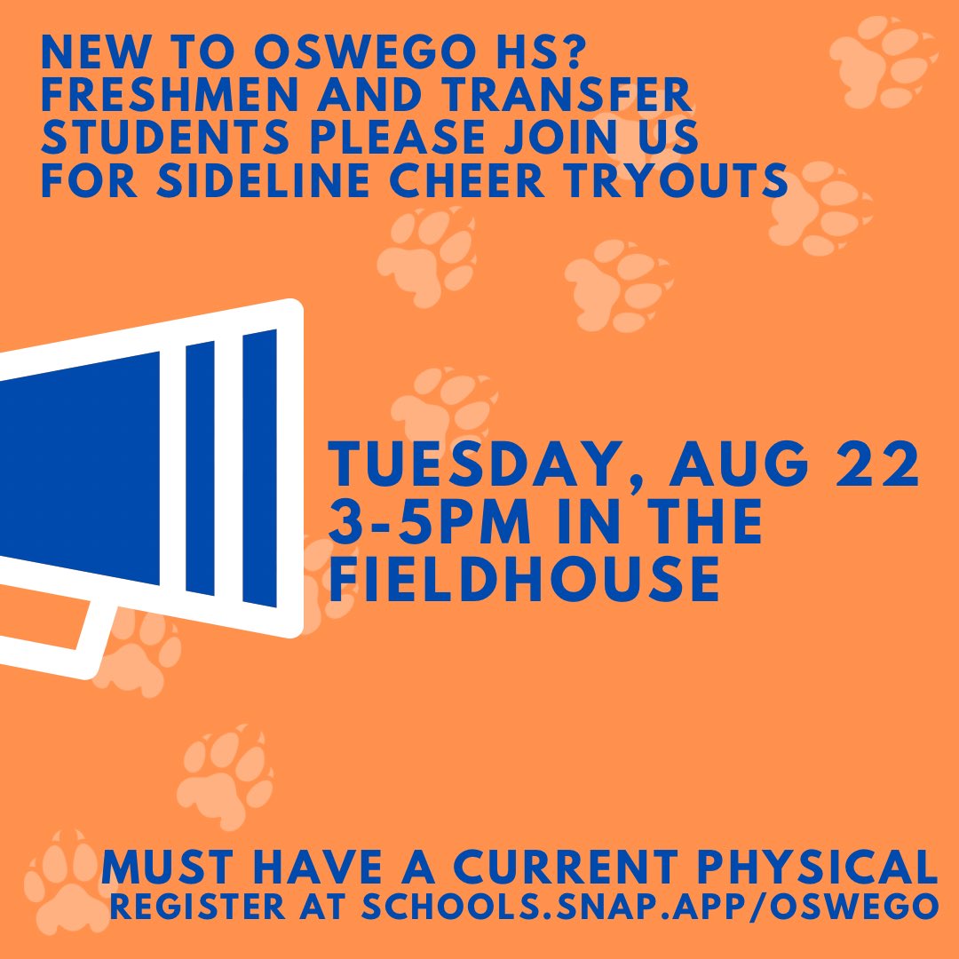 Oswego Cheer (@oswegocheer) on Twitter photo Welcome back Panthers 🐾
As we head back to school make sure to mark your calendars, our fall tryout for NEW students (freshmen and transfers) is right around the corner 📣 <a href="/OHS_GoPanthers/">OHS Athletics</a> Welcome back Panthers 🐾
As we head back to school make sure to mark your calendars, our fall tryout for NEW students (freshmen and transfers) is right around the corner 📣 <a href="/OHS_GoPanthers/">OHS Athletics</a>