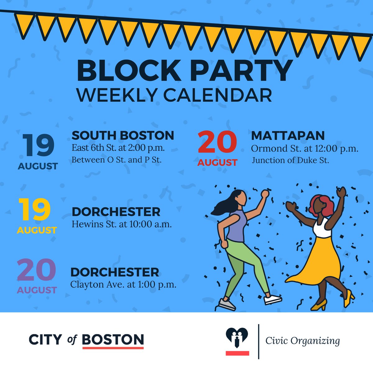 This week, we have a lot of Block Parties all around Boston! It is the perfect chance to explore your neighborhood. Save the date, tag your friends and come connect with your community! 

Boston, we are outside this summer. 
#blockparty #bostoncommunity #communitybuilding