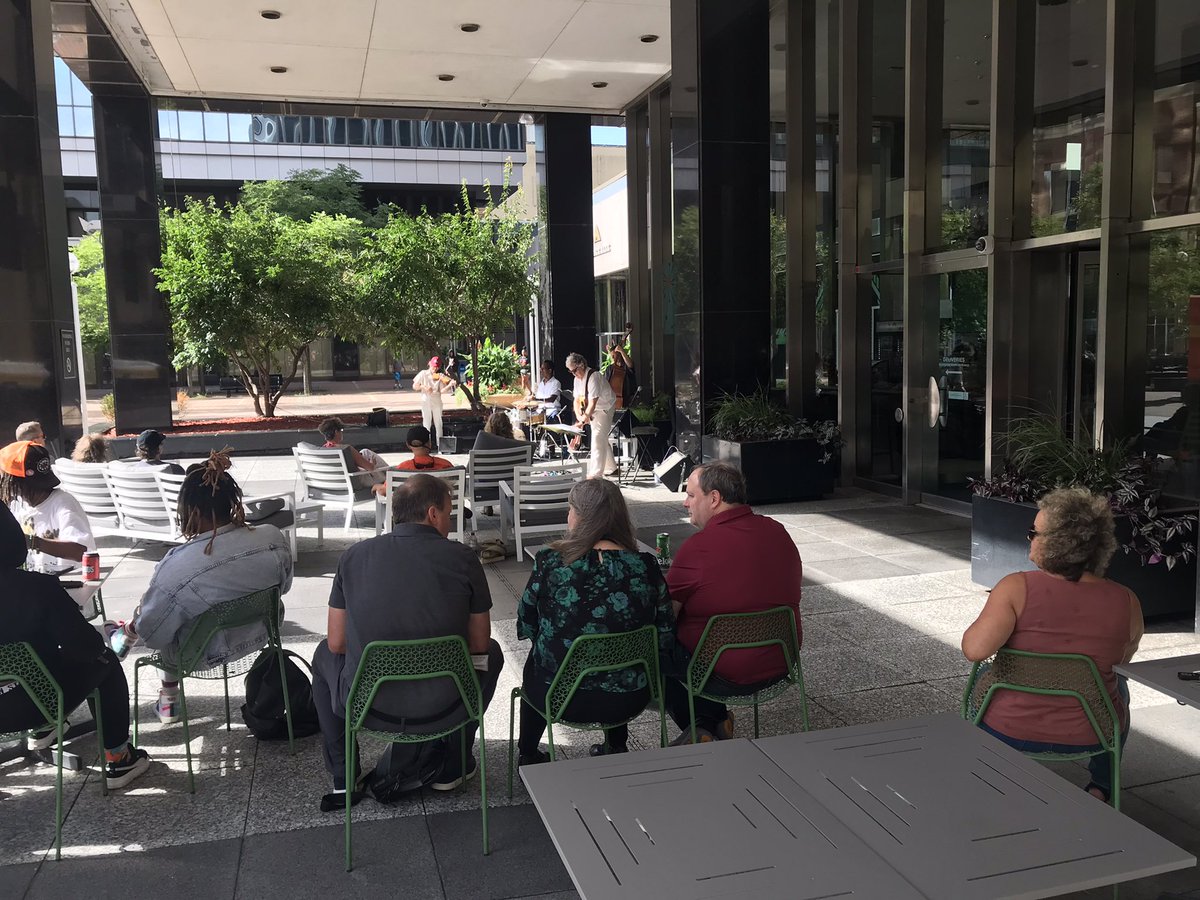 Another hot and windy summer day for some hot jazz tunes under the @osborn370 canopy! 🎺🎶 Open to the public! <a href="/StPLdowntown/">Saint Paul Downtown Alliance - #LetsGrowStPL 🏙</a> #saintpaul #localmusic