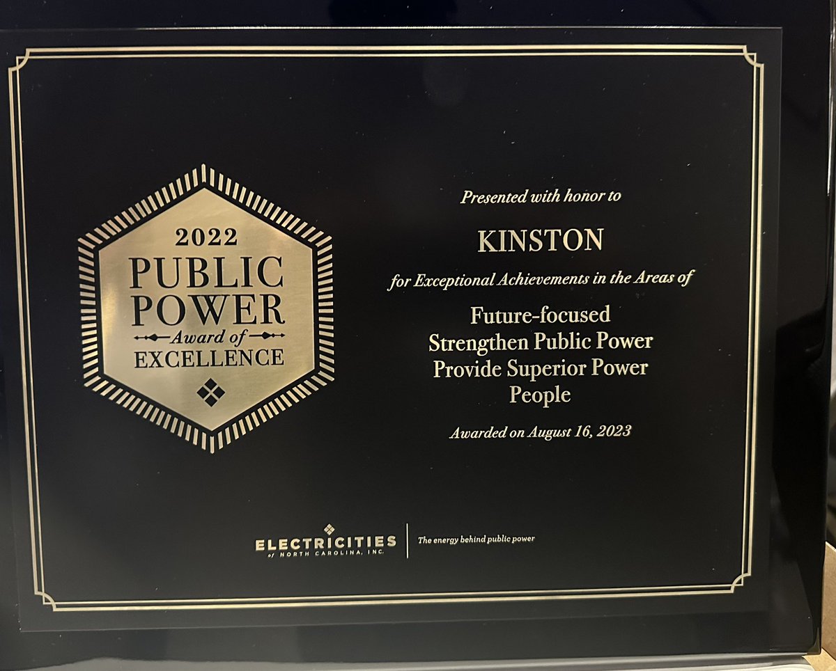 MayorDonHardy1's tweet photo. With @ElectriCitiesNC of NC @KinstonPublServ and the City of Kinston, North Carolina receiving the Public Power of Excellence Award!! We excelled in 4 out of 5 categories!! Future- Focused, Strengthen Public Power, Providing Superior Power and People!!! #ECAC23 #KinstonStrong https://t.co/UVn0nQPQ4s