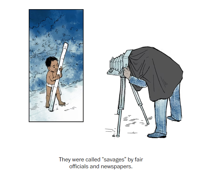 One of the very first things I drew for the comic was based off this image of Singwa, a 6-year-old boy from the Suyoc group.  

The series of panels where we turn the gaze of the historical photographs onto the spectators began with him.