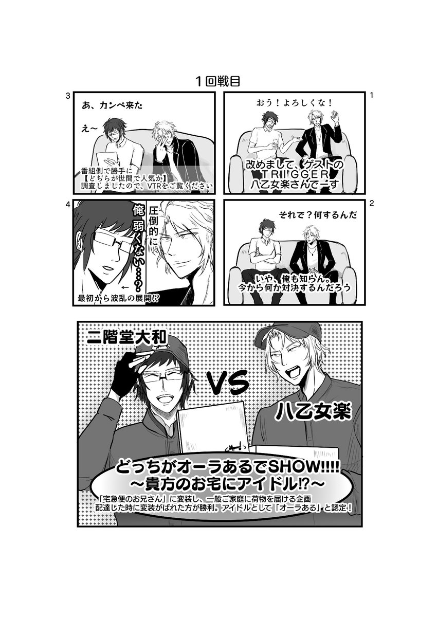 ①「八乙女楽と二階堂大和どちらが勝つでshow!」
架空番組パロ本です。 