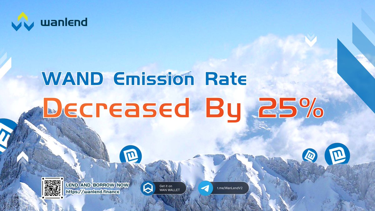 WanLend (@wanlend) on Twitter photo Hello Wanlenders,
Giving a quick update to the community to share that the $WAND emission rate has now decreased by 25% according to decreasing scheduled.
Please stay tuned for more updates regarding the operations of the protocol such as next burning of $WAND 
<a href="/wanchain_org/">Wanchain</a> Hello Wanlenders,
Giving a quick update to the community to share that the $WAND emission rate has now decreased by 25% according to decreasing scheduled.
Please stay tuned for more updates regarding the operations of the protocol such as next burning of $WAND 
<a href="/wanchain_org/">Wanchain</a>