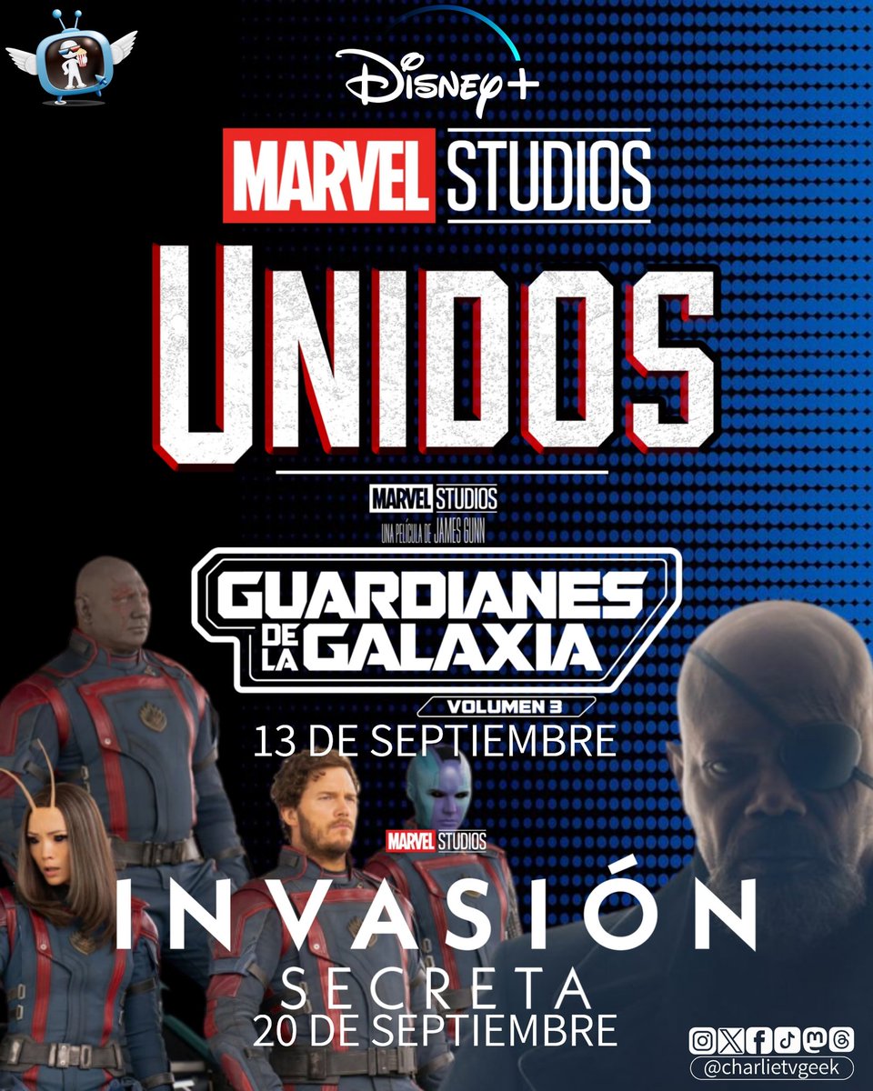 charlietvgeek's tweet photo. #PRÓXIMAMENTE

Dos nuevos especiales de #MarvelStudiosUnidos llegan en el mes de Septiembre a #DisneyPlusLA!
Creando #GuardianesDeLaGalaxiaVol3 el 13 de Septiembre.
Creando #InvasionSecreta el 20 de Septiembre!

#SecretInvasion #MarvelStudiosAssemble 
#GuardiansOfTheGalaxyVol3 https://t.co/42EZZTZDg4