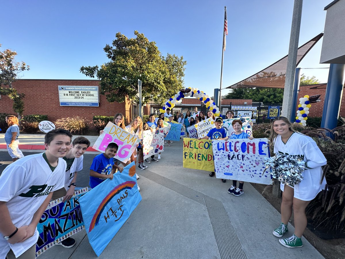 GardenRoadES's tweet photo. What a magical first day of the 23-24 school year! Thank you @mkimphelps @ChristinePaik @PowayHighTitans for making it so special for our students and families!  Here we go Eagles!  #PUSDBacktoSchool @PowayUnified https://t.co/8OLI53VjfG