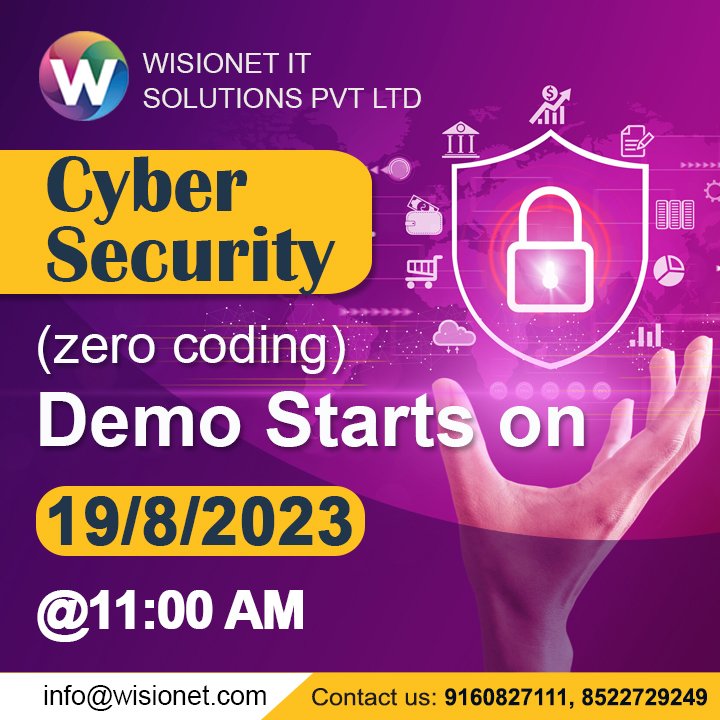 Grab the opportunity our new Cyber Security(Zero Coding) batch is going to start.
New Batch On: 19-08-2023 || 11:00 AM
Call/WhatsApp: 8522927249, 9160827111
wisionet.com/index.html
#cybersecurity #cybersecuritytraining #learn #training #Hyderabad #careeer #madhapurhyderabad