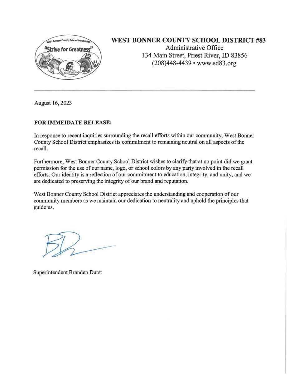 BREAKING: New superintendent wants everyone to know he’s remaining neutral in the recall efforts, and that he cannot spell or proofread. When you see it…. 🤣🤣🤣