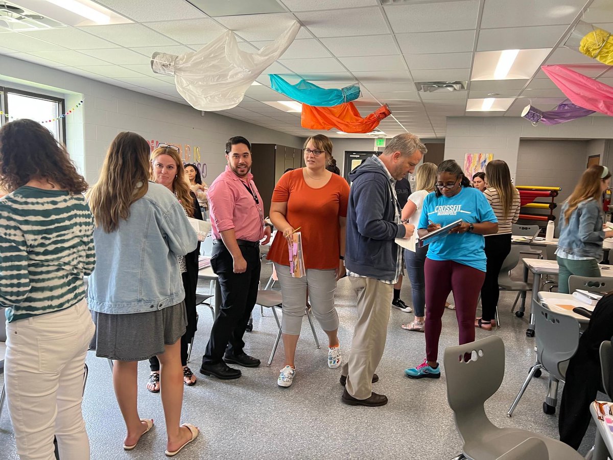 MSDWTENL's tweet photo. Our Spring Mill teachers are so much fun!  During this week’s faculty mtg, we engaged in total physical response, partner discussions using a talking tool, math chats, and more… all tied to our district’s Elevate core target practices. #WhyWT #WT4Equity @msdwt @springmillelem https://t.co/f4uVvEOrPE
