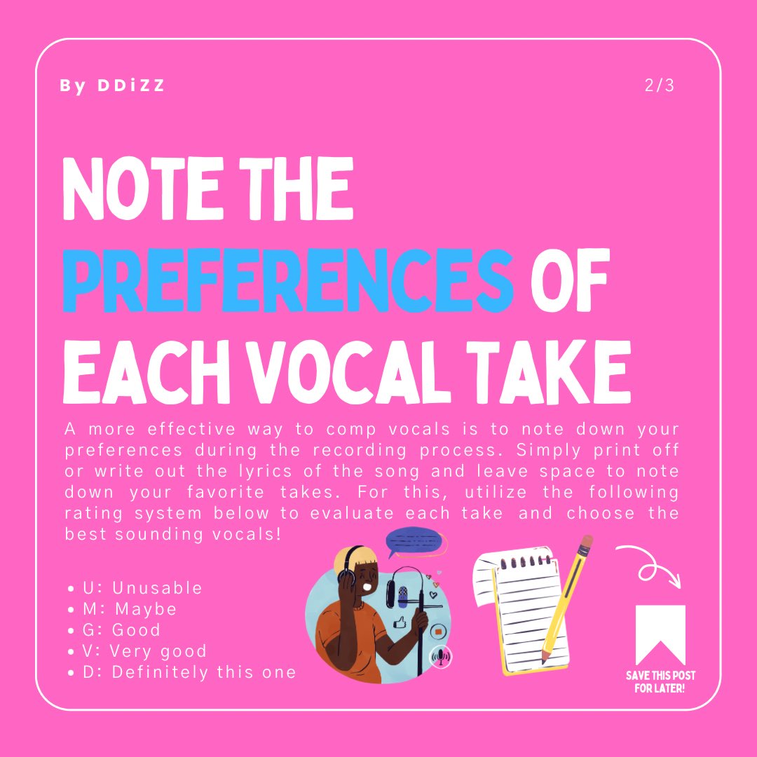 DDiZZ_'s tweet photo. Quick Tips For Perfect Vocal Recordings By DDiZZ 🎙️🎚️
Like, Share, And Follow Up If You Found This Post Helpful! 😁💖 #foryou #TrendingHot #music #musica #tips #tricks #Vocals #production #musicproduction #artist #ArtistOnX #producer #producelife #like #share #follow #DDiZZ https://t.co/VEHVhYr7D0