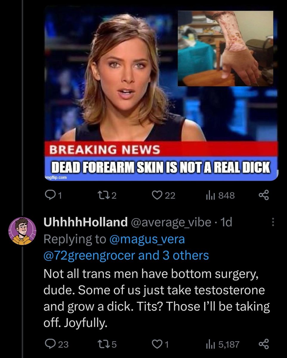 InsaneFrog's tweet photo. "Some trans men grow a dick by taking testosterone" https://t.co/rZYM5dDeG8