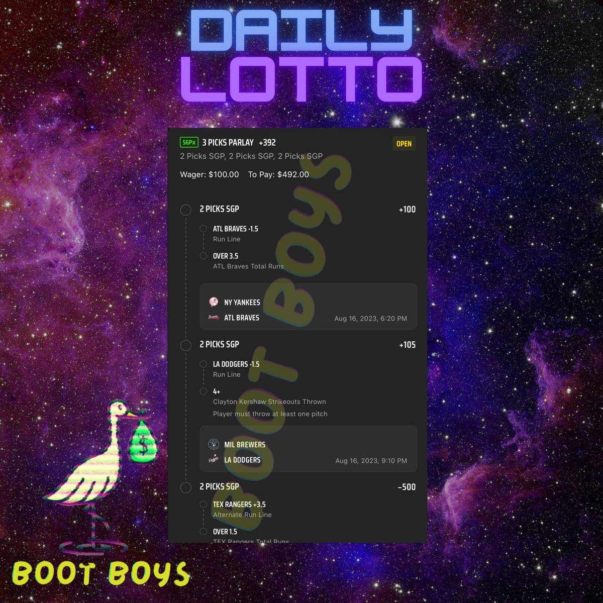 bootboyspicks's tweet image. 🚨🚨Cashin for the Weekend🚨🚨

📈📈+392 Parlay📈📈

⬇️⬇️See the Play Below⬇️⬇️

#gambling #GamblingTwitter
#bootboys #mlbparlay #sportsbetting