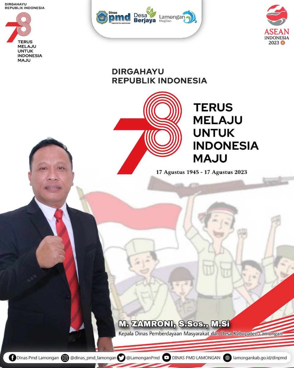 LamonganPmd's tweet photo. .
Segenap Keluarga Besar Dinas Pemberdayaan Masyarakat dan Desa Kabupaten Lamongan mengucapkan :

DIRGAHAYU REPUBLIK INDONESIA KE-78 ✨️🇮🇩

"Terus Melaju Untuk Indonesia Maju"

#hutrike78 #dirgahayurike78🇲🇨 #Semangat_Membangun_Desa💪🇲🇨 https://t.co/H9q5UdXUFs