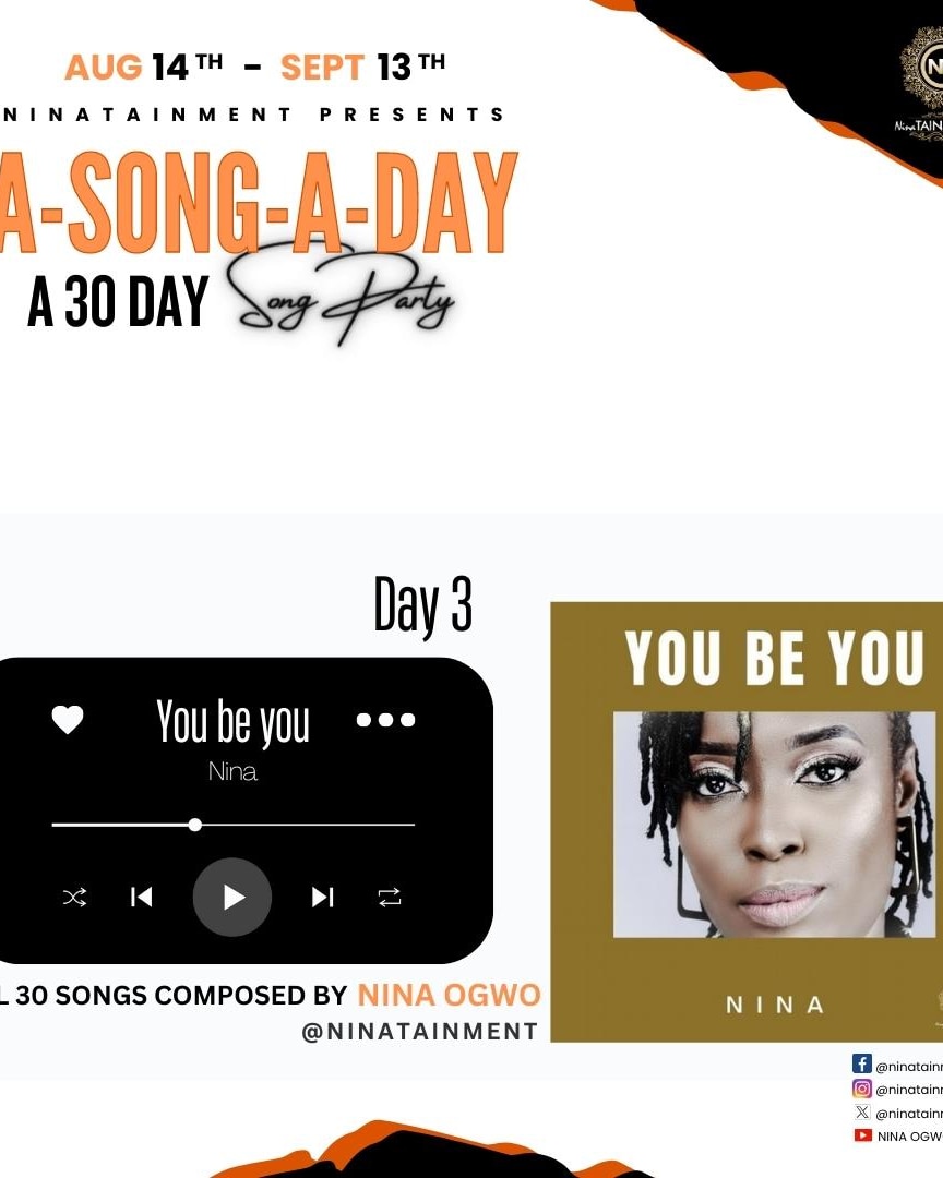 ninatainment's tweet photo. Day 3 YOU BE YOU #ninas30daysongparty
#asongaday
 I do not have to 
be like others. I do not have to me like you. You be yourself while I be myself.
And that was what inspired the song YOU BE YOU. 

https://t.co/oMaWoJVTJ6 https://t.co/lFrd2NliFe