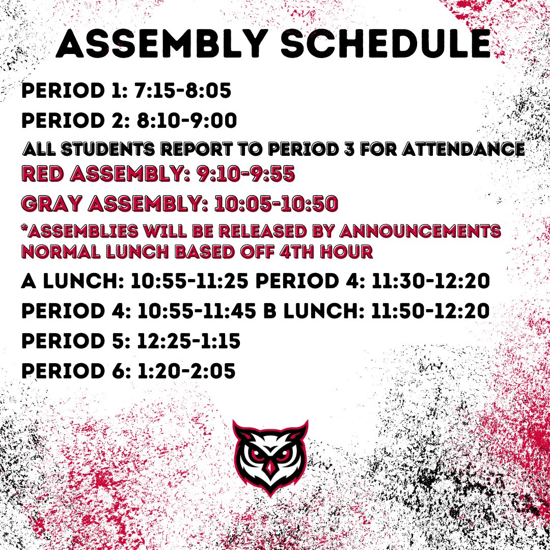 Assembly bell schedule for Friday