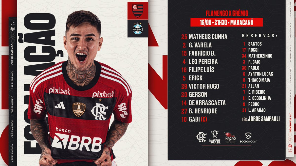 Flamengo Até Morrer - NOSSO TIME É A GENTE EM CAMPO! O Flamengo está  escalado para enfrentar o São Paulo, pela final da Copa do Brasil!  #VamosFlamengo #SAOxFLA