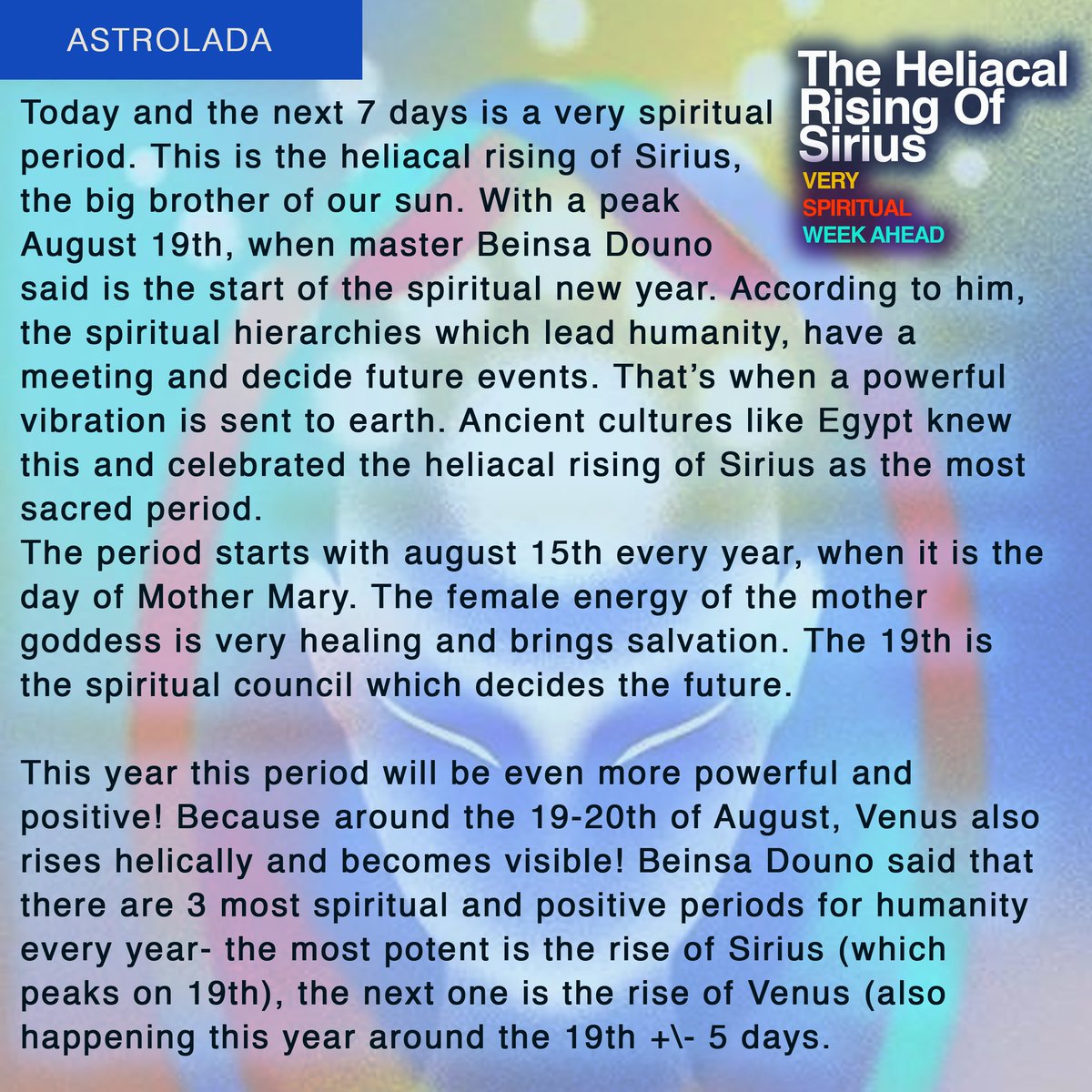 astrolada's tweet photo. The Rising of SIRIUS . very important week starting from today.

A week of miracles ahead and lots of healing… may you be all blessed!!

Swipe to READ
#astrolada #Siriusrising https://t.co/lz15MwVo1g
