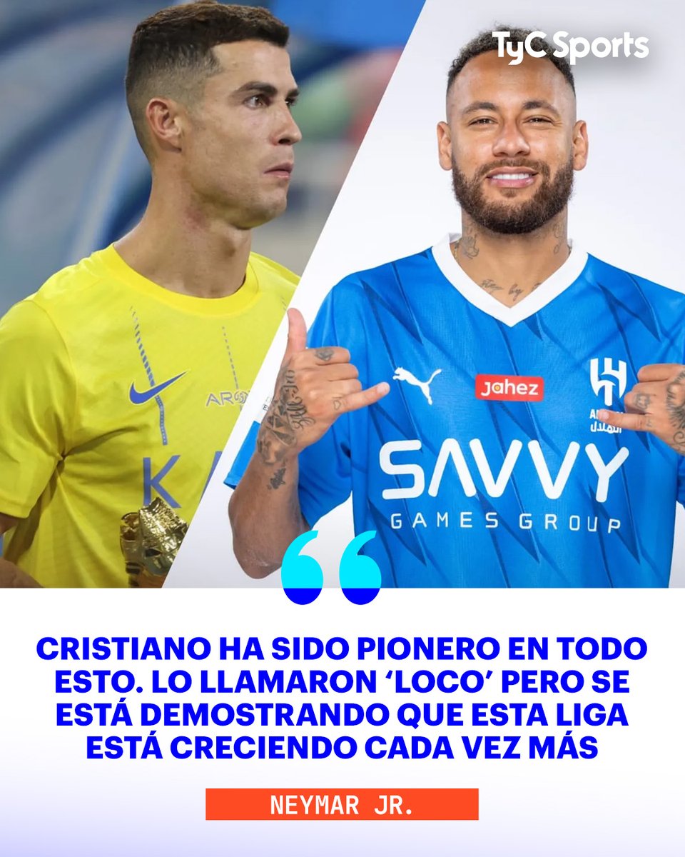NEY Y UN CENTRO PARA CRISTIANO 

El brasileño fue presentado oficialmente como refuerzo de Al-Hilal luego de su controvertida salida de PSG en este mercado de pases y aprovechó la oportunidad para deshacerse en elogios para con Cristiano Ronaldo, a quien denominó "pionero" del