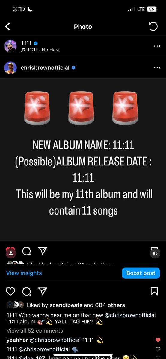 11_11music's tweet photo. Chris brown really making an album called 11:11 💫 i needa be on that Fr 🎯🎯 @chrisbrown https://t.co/mf9DOG8ZBM