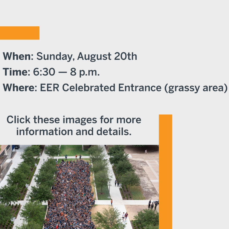 CockrellSchool's tweet photo. This Sunday, August 20, we'll see you at Gone to Engineering, our largest welcome event for first-year students 🤘

Meet us in front of the EER at 6:30 p.m. and make sure to bring a water bottle because it is Texas 😅