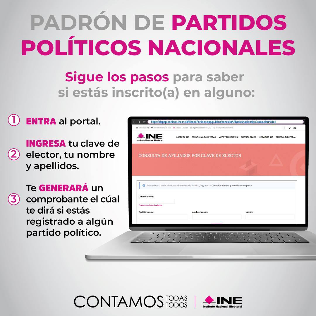 DaniaRavel's tweet photo. ¿Sabías que?🤔

El @INEMexico cuenta con una página para que puedas verificar fácil y claramente si te encuentras inscrit@ en el padrón de un #partidoPolítico. 

Solo necesitas tu #ClaveDeElector y nombre completo💻 https://t.co/0YepS9tQtF https://t.co/1djr8aUunJ