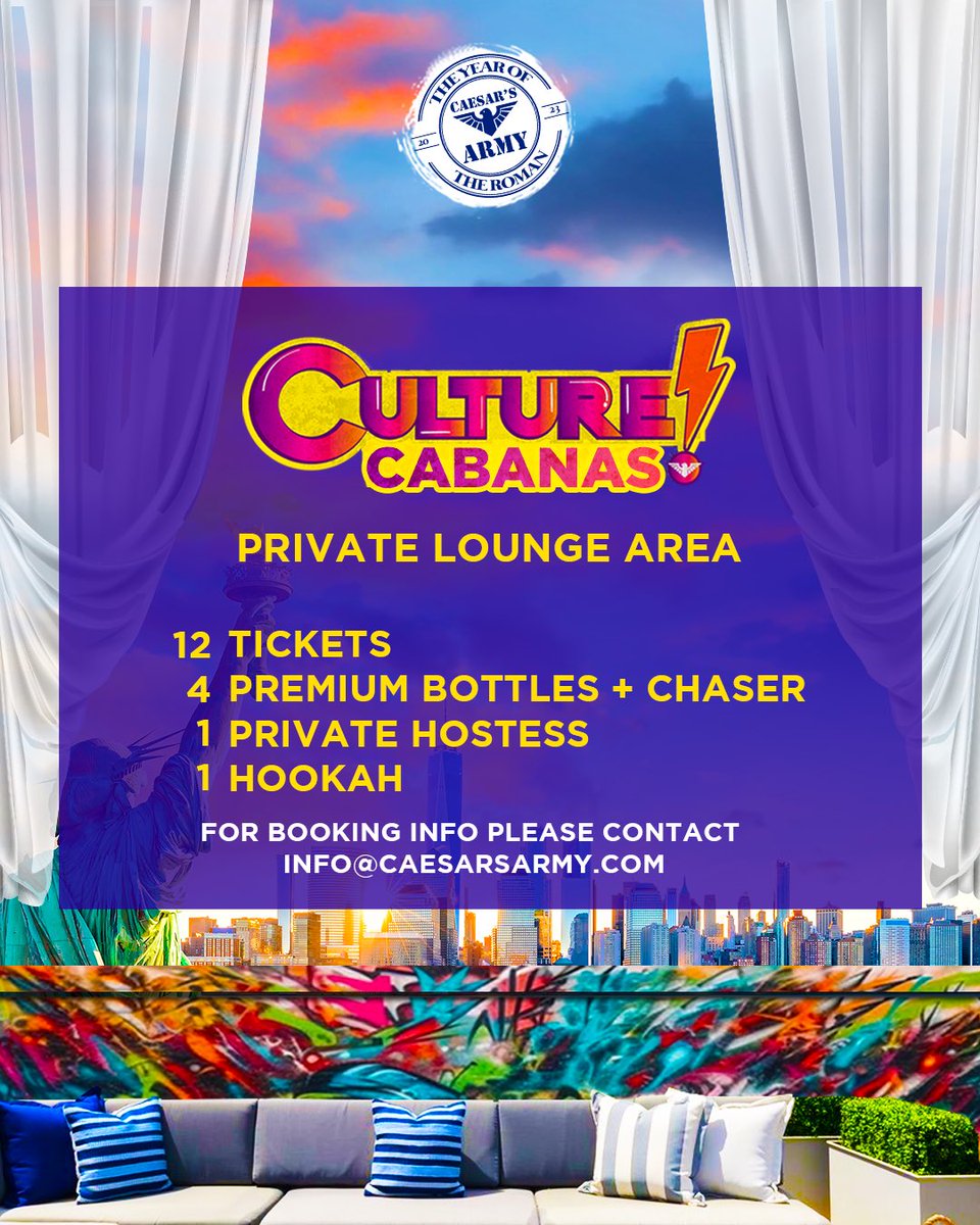 caesarsarmy's tweet image. Introducing the Culture Cabanas 

Package Includes:
Private Lounge Area
12 Tickets 
4 Premium bottles + Chaser 
1 Private Hostess 
1 Hookah 

For booking info please contact:
📧: info@caesarsarmy.com

26.08.2023
Under the “K” Bridge
Caribbean Couture

#CaesarsArmy
#MMXXIII
