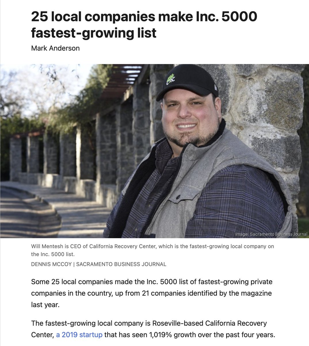 teamcalrc's tweet photo. We have been named as one fastest growing private companies  by @Inc ! Read more about it here in the @Sacbiz :https://t.co/MTBzOIILm2

CRC is the only substance abuse recovery center north of the Bay Area to earn this recognition, ranking first in the greater Sacramento region🏆 https://t.co/jhhEgcPP6h