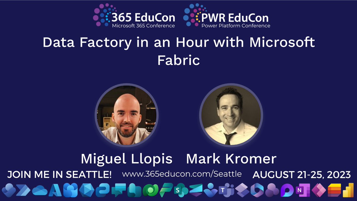 Come join me and Miguel Llopis next week at the Seattle Conference Center for "Data Factory in an Hour with Microsoft Fabric" at the Microsoft 365 and Power Platform Conference!

#DataFactory #MicrosoftFabric #365EduCon #PWREduCon