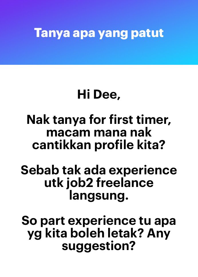 ainiadilah99's tweet photo. Hi, kalau tak ada job freelance, guna je experience lepas-lepas yang you ada.
Gunalah chatGPT atau AI writer lain untuk tukar jobscope jadi advanced sikit 😬
Masukkan je semua experience yg you ada. Banyak pun takpe.
#AskDee https://t.co/UQRgGOCuLQ