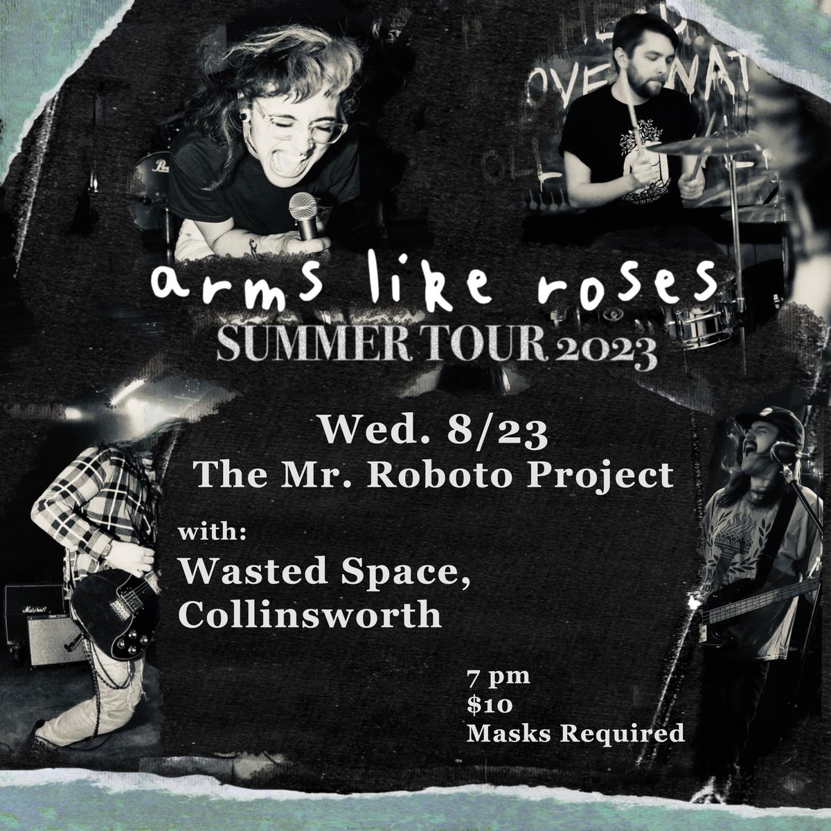 One week from today: 
@armslikerosesct <a href="/wastedspace____/">wasted space. new album out. 🏳️‍⚧️🫀</a> <a href="/Collinsworthpgh/">Collinsworth</a> 
<a href="/RobotoProject/">The Roboto Project</a>