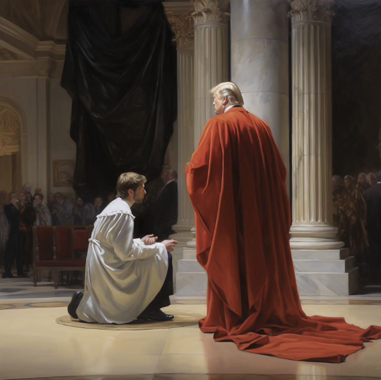 Future_Trump45's tweet photo. In a grand ceremony, Donald Trump anoints his son, Barron, as heir to the throne of the Trump Imperium, ensuring the dynasty's continuation - 2030.

#trump #history #trumphistory #trumpfuture #donaldtrump #MAGA #republican #democrat #politics https://t.co/4QKtjgyFz7
