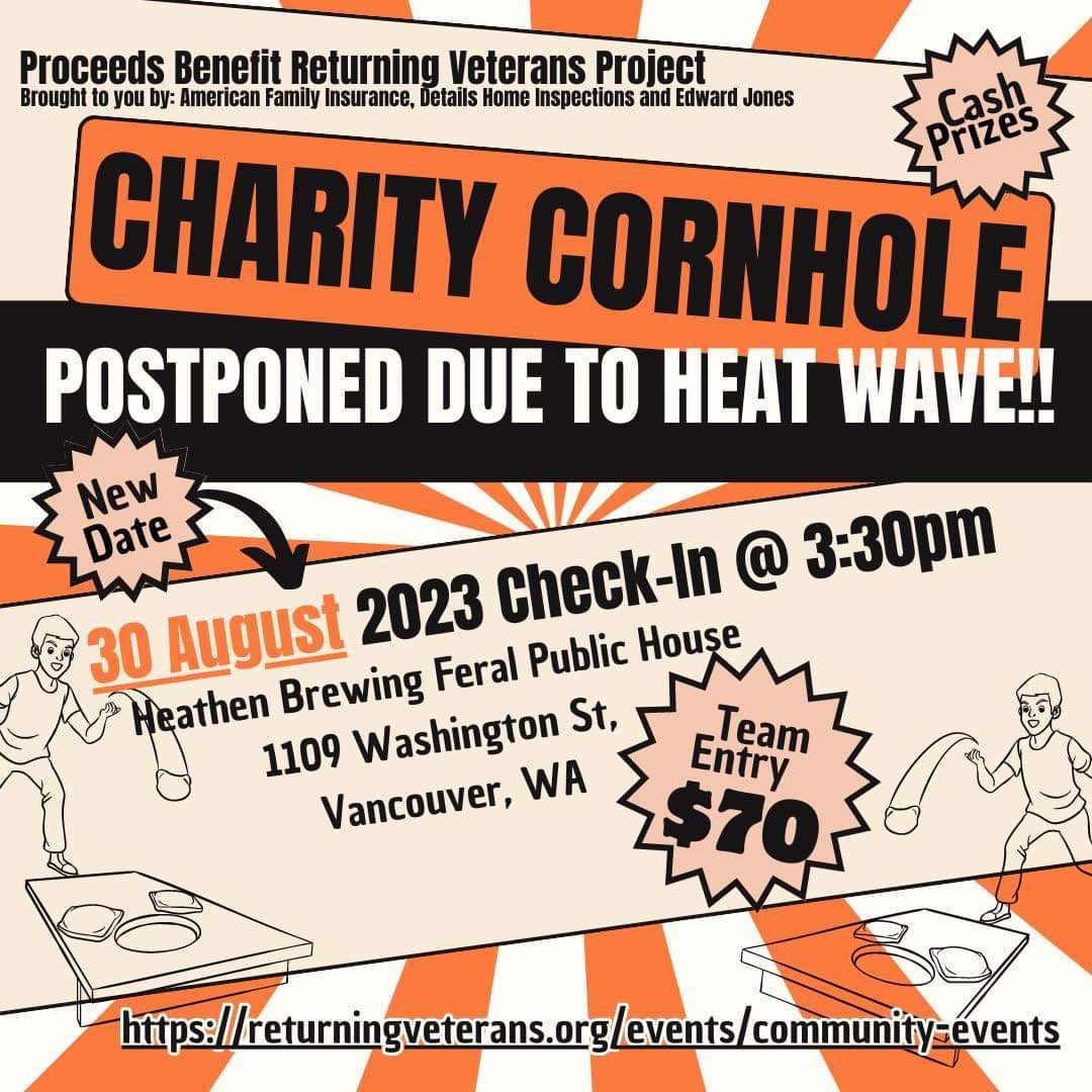Our Charity Cornhole event has been postponed! New date, August 30th!