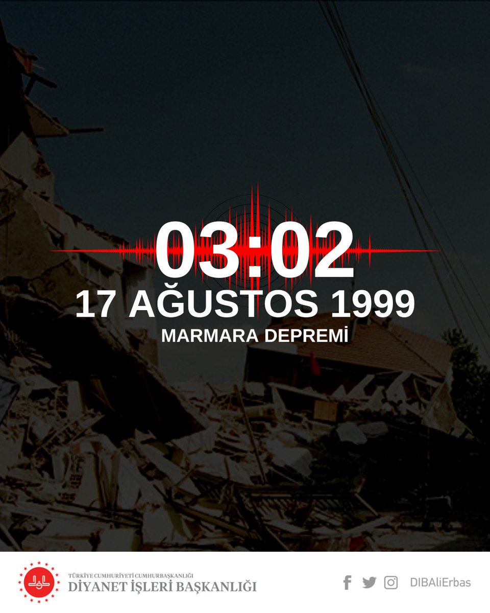 DIBAliErbas's tweet photo. #17Ağustos1999 Marmara Depremi’nin 24. yıldönümünde, depremde ve afetlerde vefat eden tüm kardeşlerimize Allah’tan rahmet, geride kalan kederli ailelerine ve aziz milletimize bir kez daha başsağlığı diliyorum. 
Yüce Rabbimiz böylesine derin acılar yaşadığımız afet ve musibetlerden aziz milletimizi ve tüm insanlığı muhafaza eylesin.