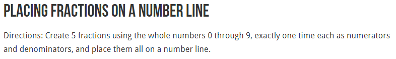 This single third grade <a href="/openmiddle/">Open Middle</a> problem will replace an entire worksheet and uncover misconceptions you didn't even know were there.  Have your students place five fractions they create on a number line and see what happens. openmiddle.com/placing-fracti… #MTBoS